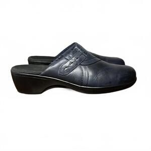 Clarks Bendables Leather Clogs / Mules Navy Blue Comfort Slip On Shoes Women’s 9